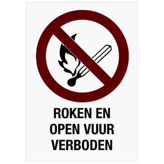 BORD "OPEN VUUR EN ROKEN VERBODEN" KUNSTSTOF